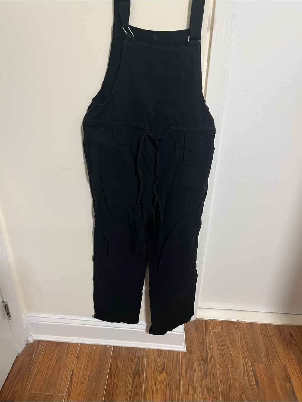 Black Women's Linen Blend Overalls Jumpsuit